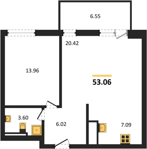 Квартира 2-комн. 53.06 кв. м