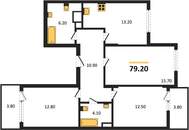 Квартира 3-комн. 79.2 кв. м