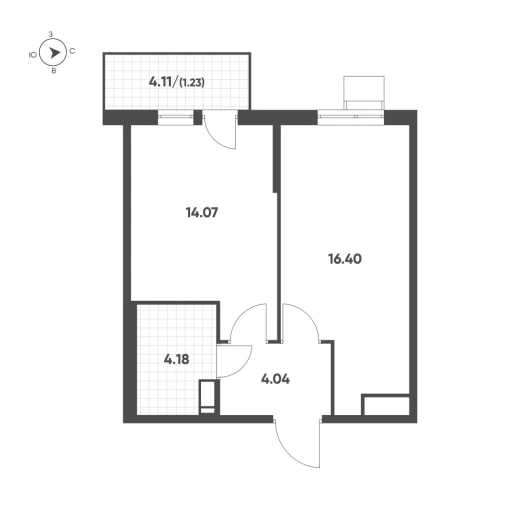 Квартира 1-комн. 39.92 кв. м