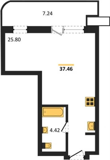 Апартаменты Студия 37.46 кв. м