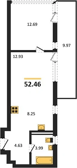 Квартира 2-комн. 52.46 кв. м