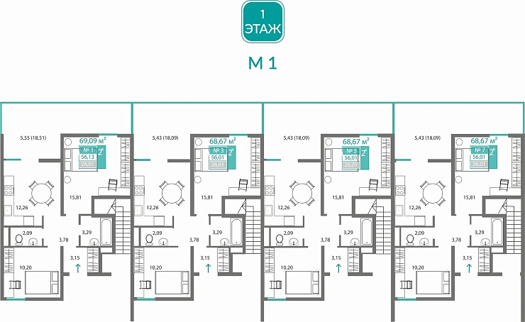 Квартира 2-комн. 56.01 кв.м