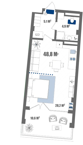 Апартаменты Студия 48.8 кв. м
