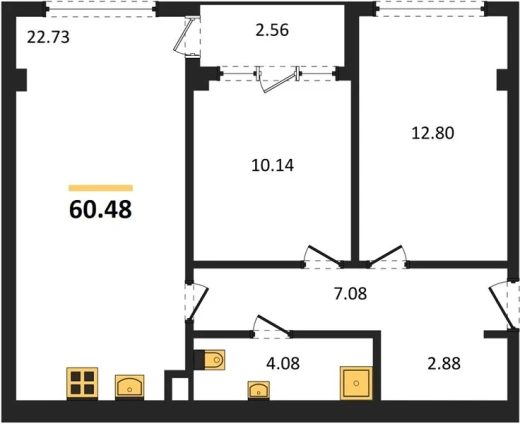 Квартира 2-комн. 60.48 кв. м
