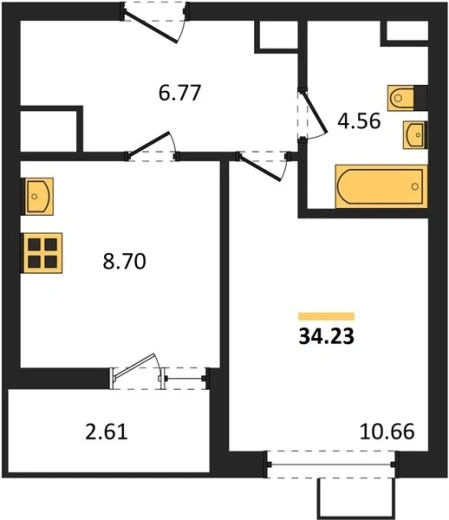 Квартира 1-комн. 34.23 кв. м
