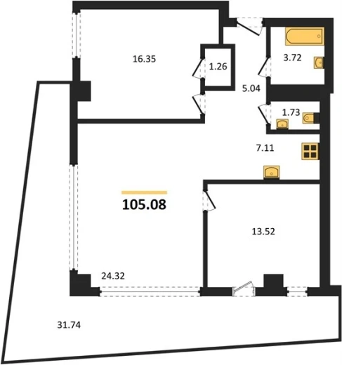 Апартаменты 2-комн. 105.08 кв. м