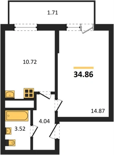 Квартира 1-комн. 35.49 кв. м