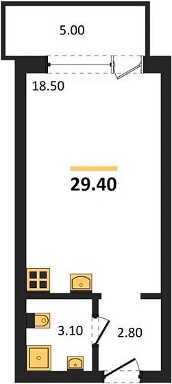 Апартаменты Студия 29.4 кв. м