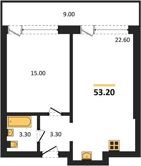 Апартаменты 1-комн. 53.2 кв. м