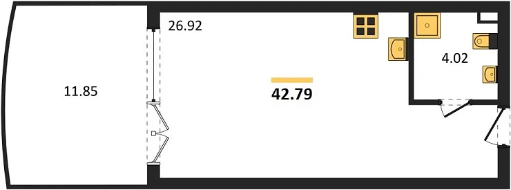 Апартаменты Студия 42.79 кв. м