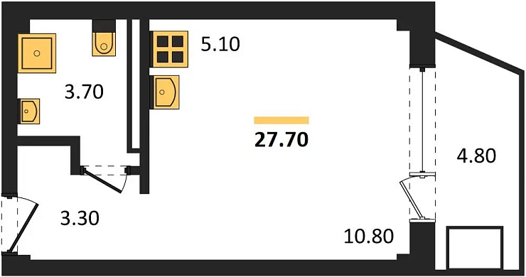 Апартаменты Студия 27.7 кв. м