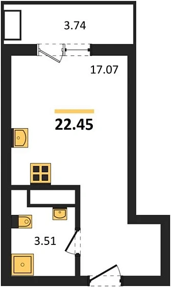 Квартира Студия 22.45 кв. м