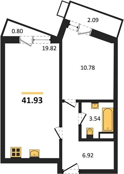 Квартира 1-комн. 41.93 кв. м