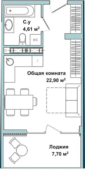 Апартаменты Студия 34.5 кв. м
