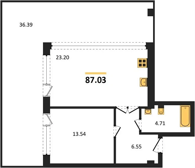 Апартаменты 1-комн. 87.03 кв. м
