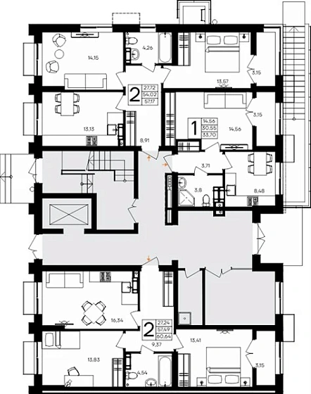 Квартира 1-комн. 33.7 кв. м