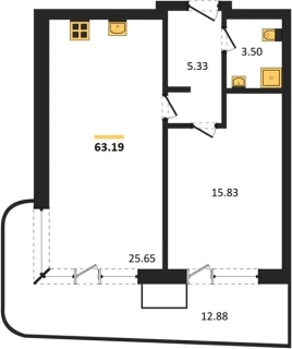 Апартаменты 1-комн. 63.19 кв. м