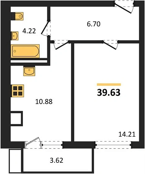 Квартира 1-комн. 39.63 кв. м