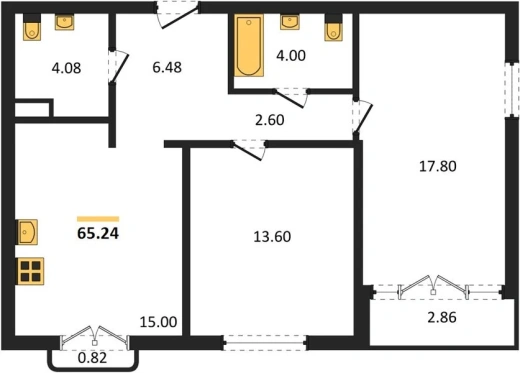 Квартира 2-комн. 65.24 кв. м