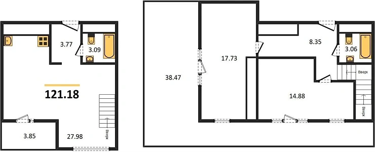 Квартира 2-комн. 121.18 кв. м