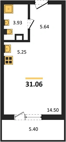 Квартира Студия 31.06 кв. м