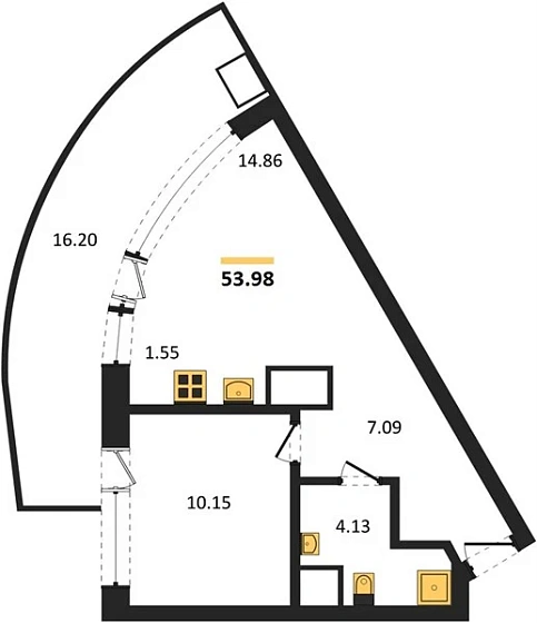 Апартаменты 1-комн. 53.98 кв. м
