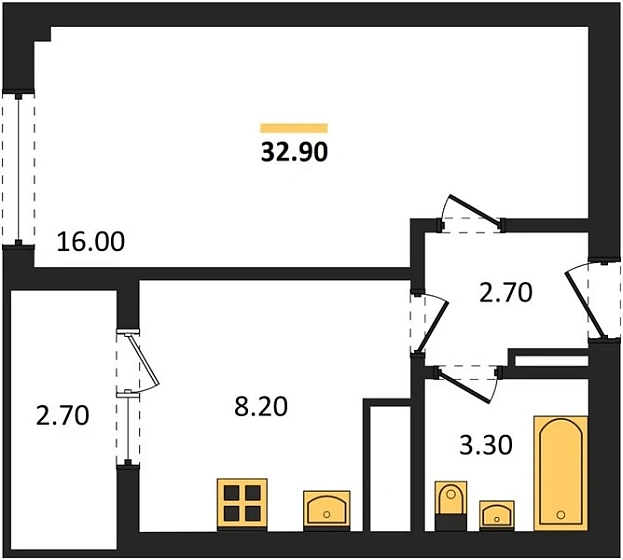 Квартира 1-комн. 32.9 кв. м