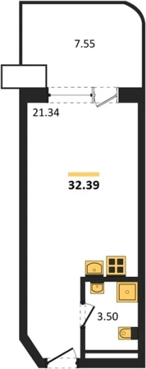 Апартаменты Студия 32.39 кв. м