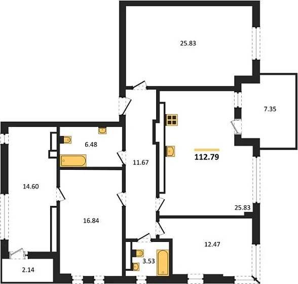 Квартира 3-комн. 112.79 кв. м