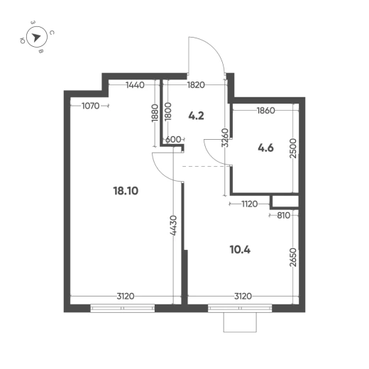 Квартира 1-комн. 37.2 кв. м