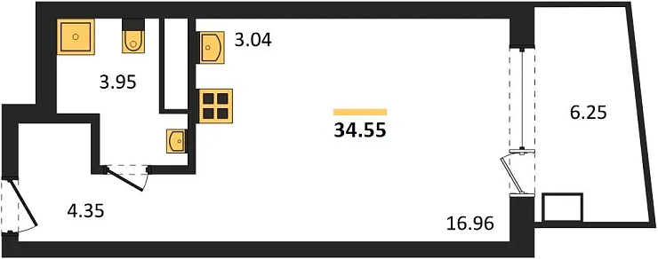 Апартаменты Студия 34.55 кв. м