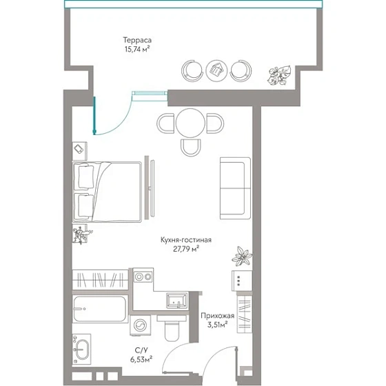 Квартира Студия 53.57 кв. м