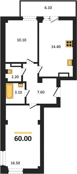 Квартира 2-комн. 60 кв. м