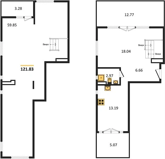 Квартира 1-комн. 121.83 кв. м