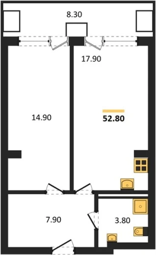 Апартаменты 1-комн. 52.8 кв. м