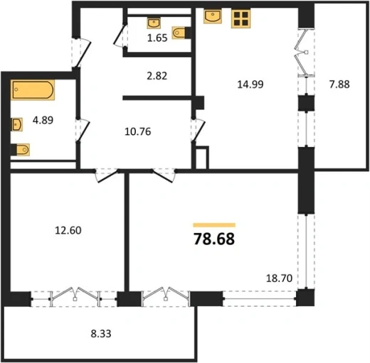 Квартира 2-комн. 84.5 кв. м