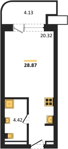 Апартаменты Студия 28.87 кв. м