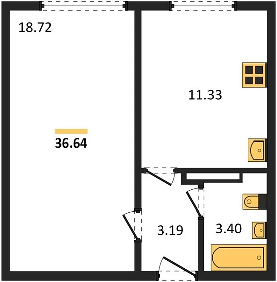 Квартира 1-комн. 36.64 кв. м