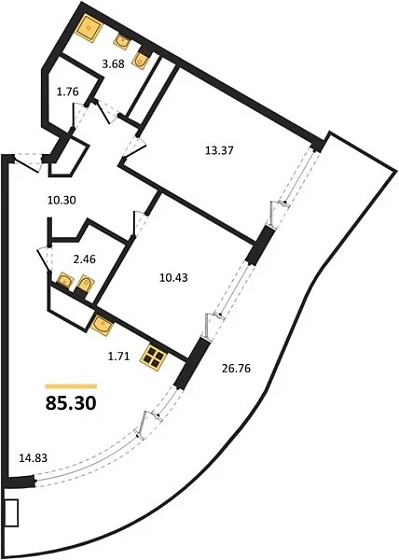 Апартаменты 2-комн. 85.3 кв. м