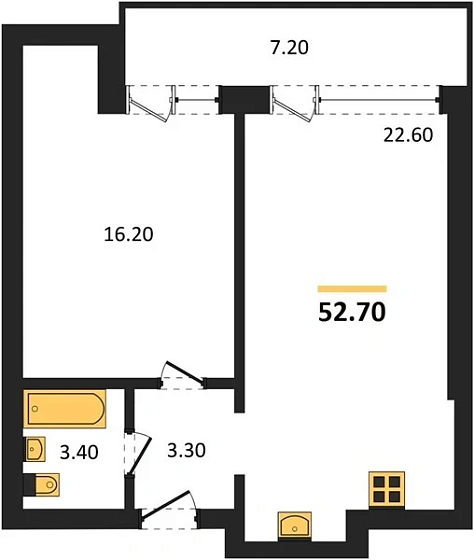 Апартаменты 1-комн. 52.7 кв. м