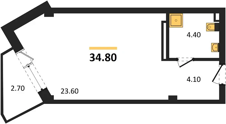 Апартаменты 1-комн. 34.8 кв. м